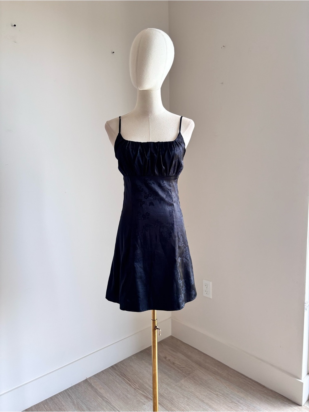Kendall & Kylie Black Satin Jacquard Butterfly Floral Mini Slip Dress Small S